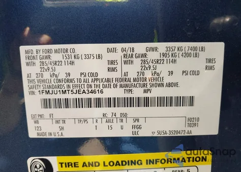 2018 Ford Expedition Platinum z USA, uszkodzony, nr VIN 1FMJU1MT5JEA34616